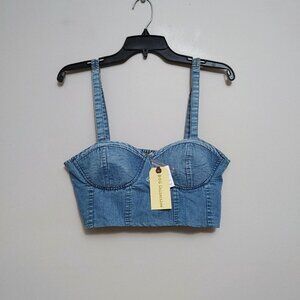 BOG Collective Blue Denim Sleeveless Crop  Top Womens Large Padded NEW